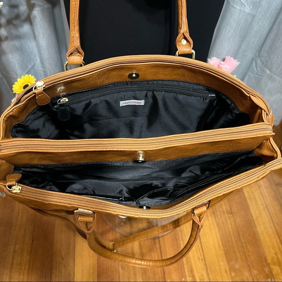 LAURA JONES Brown Tan Office Laptop Bag Business Formal Women Hand/Shoulder Bag - Picture 9 of 12